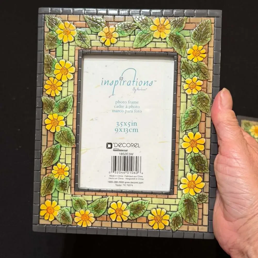 Set of 2 Decorel Inspirations Sunflower Mosaic Photo Frames 3.5x5